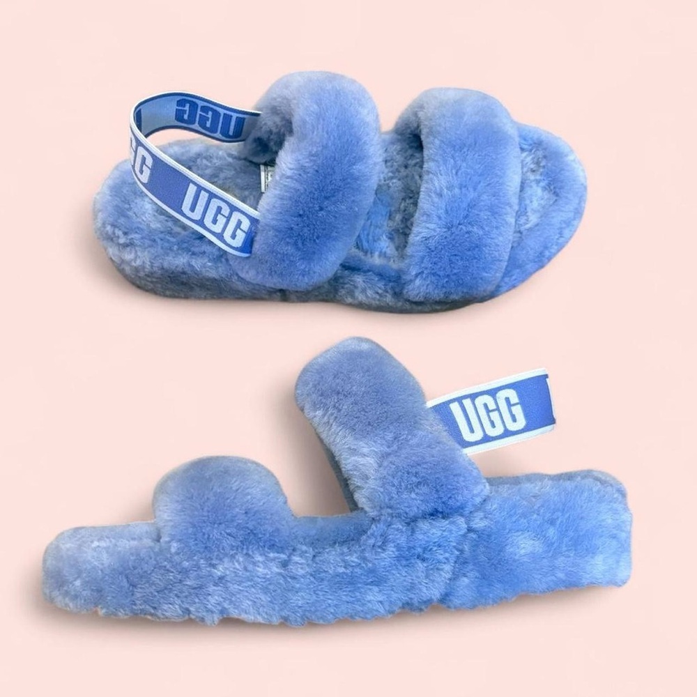 UGG Oh Yeah Strappy Fluff Slide Sandal Corn Blue Purple